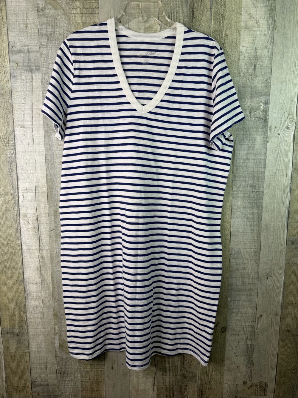 Universal Thread Size XL Navy Blue & White Striped V-Neck T-Shirt Dress